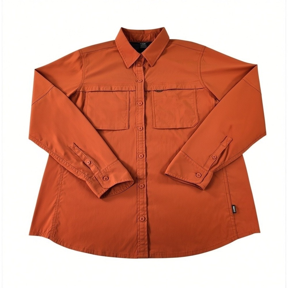 REI Co-op Womens Lg Burnt Orange Hiking Shirt Long Sleeve Button Up Ventilated